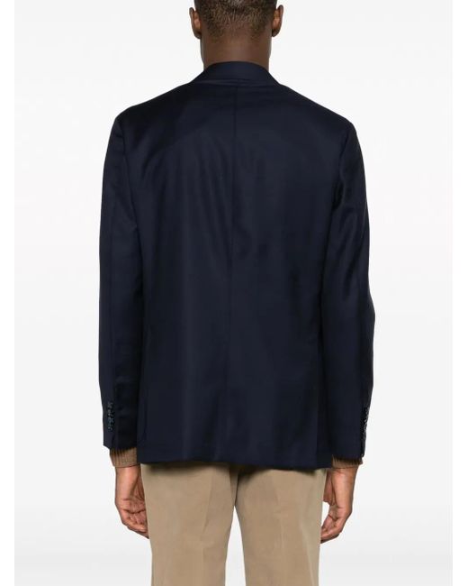 Barba Napoli Blue Notcheded-Lapel Virgin Wool Blazer for men