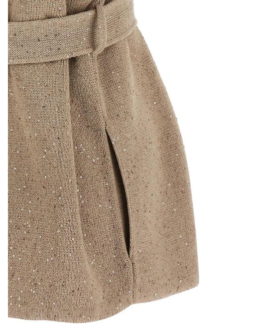 Brunello Cucinelli Natural Sequin-Application Double-Breasted Coat