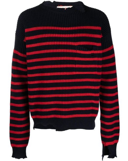 Marni Red Distressed Striped Jumpers for men