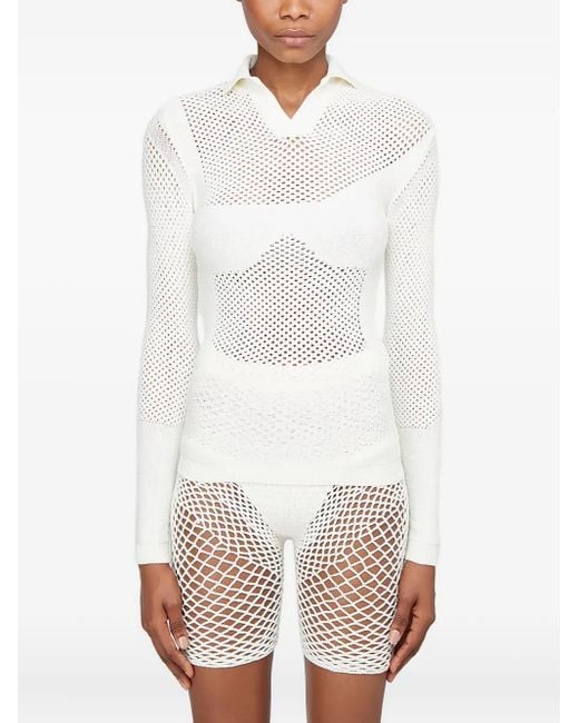Isa Boulder White Open-Knit V-Neck Sweater