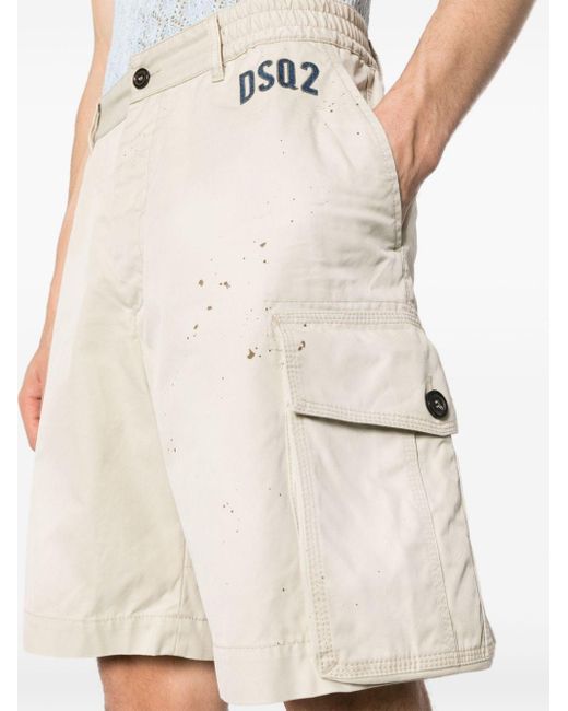 DSquared² Natural Paint Splatter-Detail Cargo Shorts for men