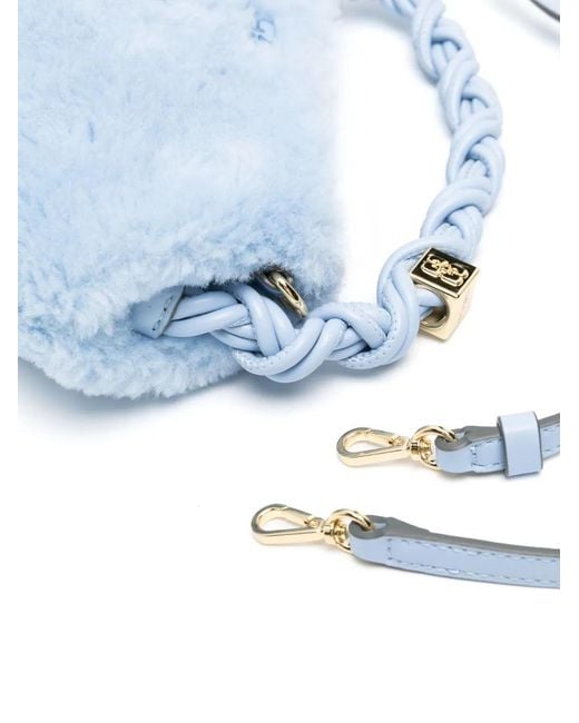 Ganni Blue Mini Bou Faux-Fur Crossbody Bag