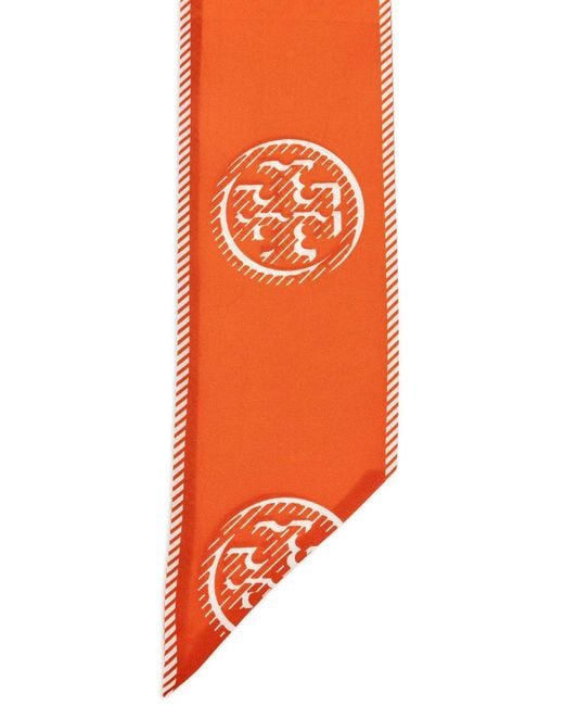 Tory Burch Orange Foulard En Soie Imprimé