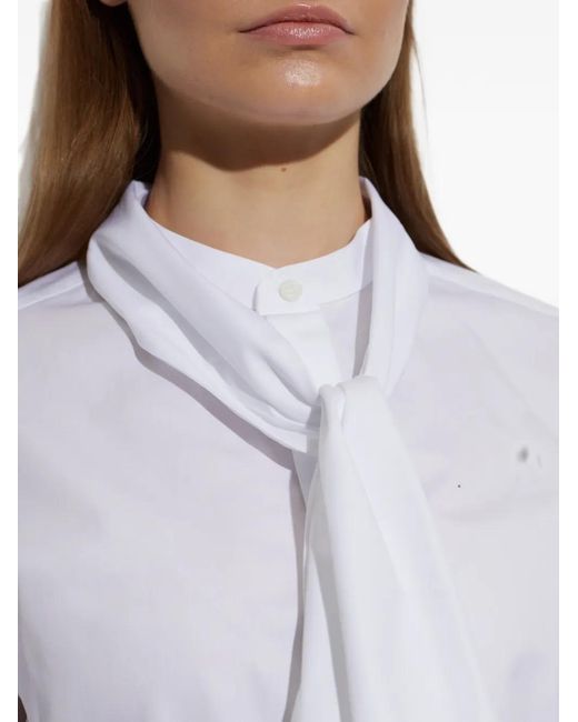 DSquared² White Tie-Neck Pleated Shirt