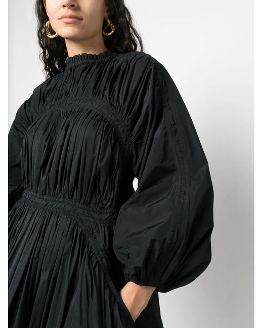 Jil Sander Black Long-Sleeved Pleated Minidress