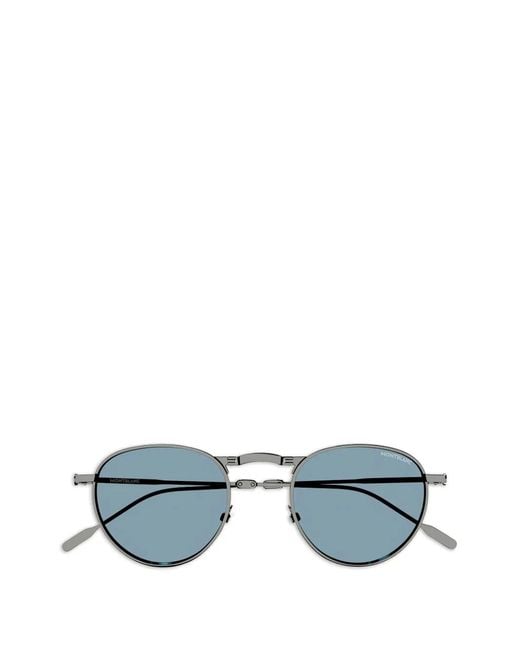 Montblanc Blue Round-Frame Sunglasses