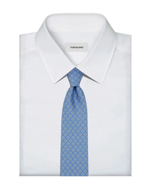 Ferragamo Blue Tetris-Print Silk Tie for men