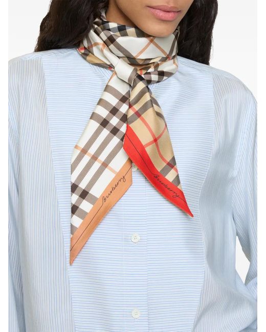 Burberry White Skinny Contrast Check Silk Scarf