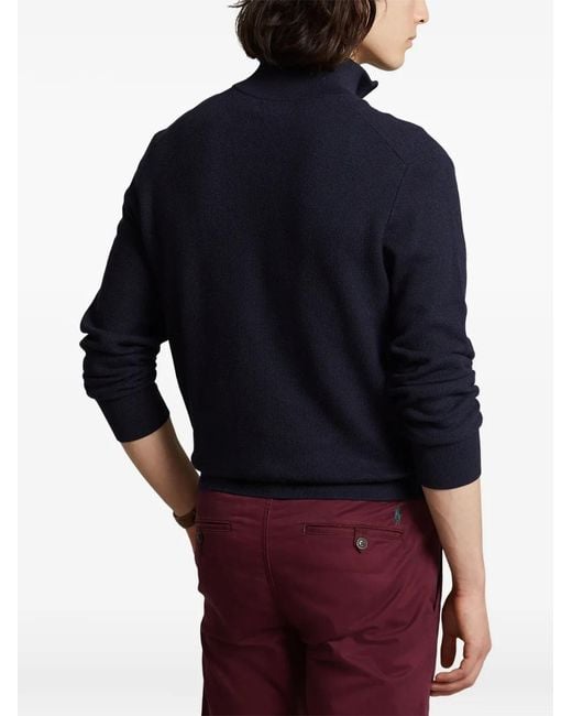 Polo Ralph Lauren Blue Logo-Embroidered Quarter-Zip Sweater for men