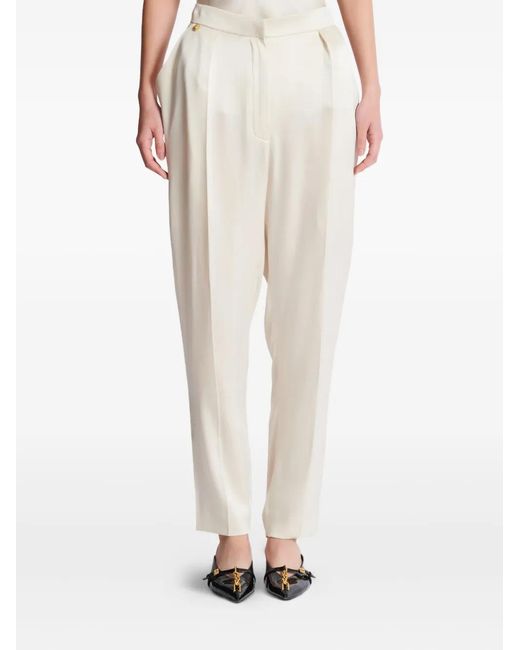 Balmain White Silk Straight Tailored Trousers