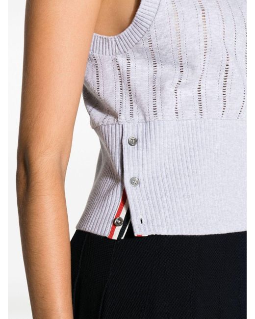 Thom Browne White Button-detail Pointelle-knit Vest