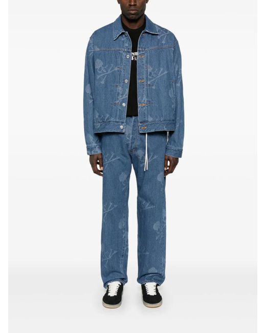 MASTERMIND WORLD Blue Monogram-Pattern Denim Jacket for men