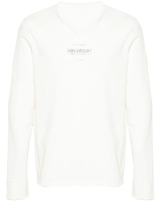 Zadig & Voltaire White Logo-print Raw-cut T-shirt for men