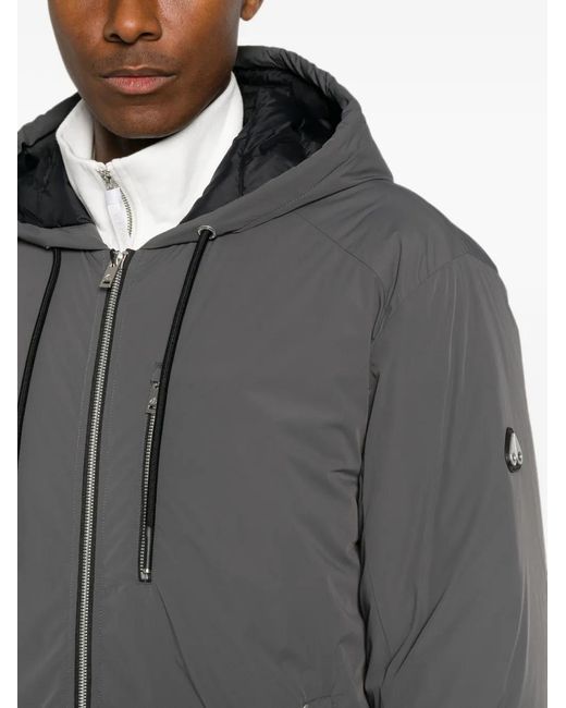 Moose Knuckles Gray Drawstring-Hooded Logo-Patch Jacket for men