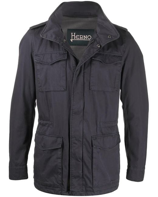 Herno Blue Cargo-Pocket Military Jacket for men