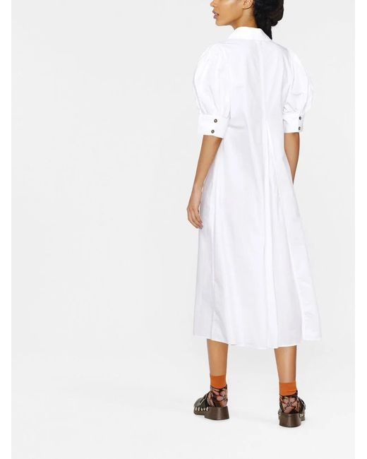 Ganni Midi-Jurk Van Biologisch Katoen Met V-Hals in het White