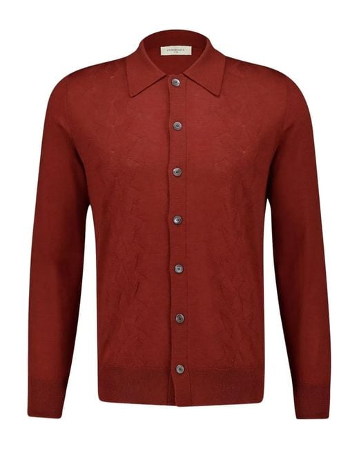 Piacenza Cashmere Red Button-Up Diamond-Pattern Shirt for men
