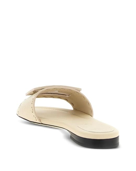Fendi Natural Macro-Stitched Baguette Slides