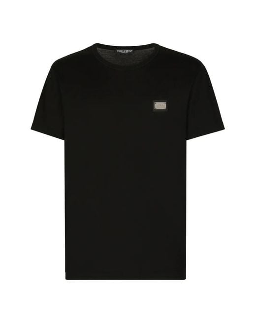 Dolce & Gabbana Black Cotton T-Shirt With Branded Tag for men