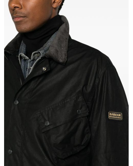 Barbour Black Waxed-Cotton Corduroy-Collar Jacket for men