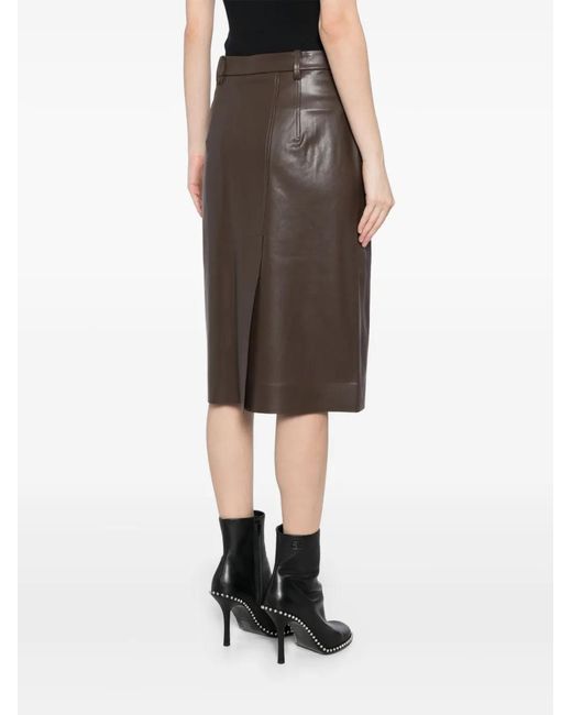 JNBY Brown Faux Leather A-Line Skirt