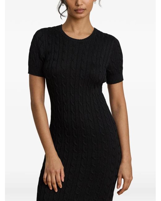Ralph Lauren Black Cable-Knit Short-Sleeve Sweater Mini Dress