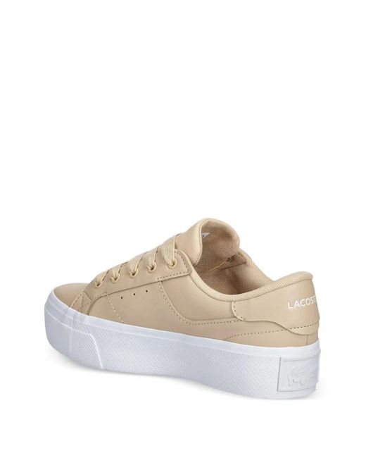 Lacoste White Baskets Plateforme À Plaque Logo