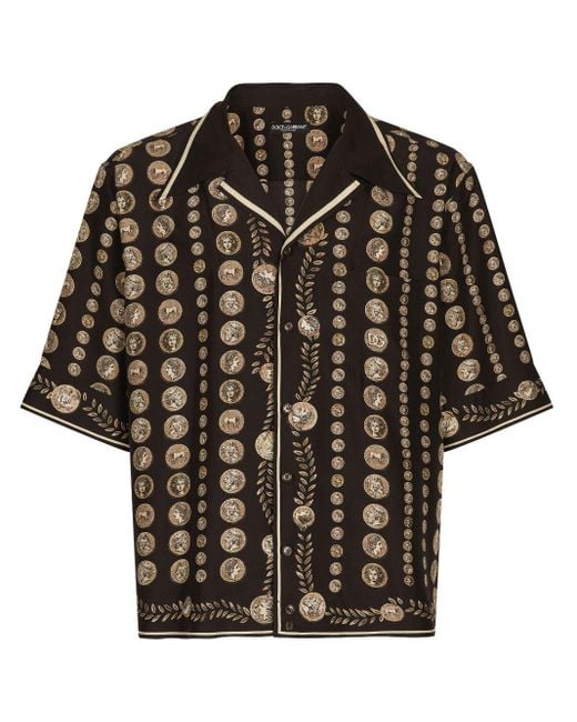 Dolce & Gabbana Hawaiihemd Seide Münzen-Print in Black für Herren
