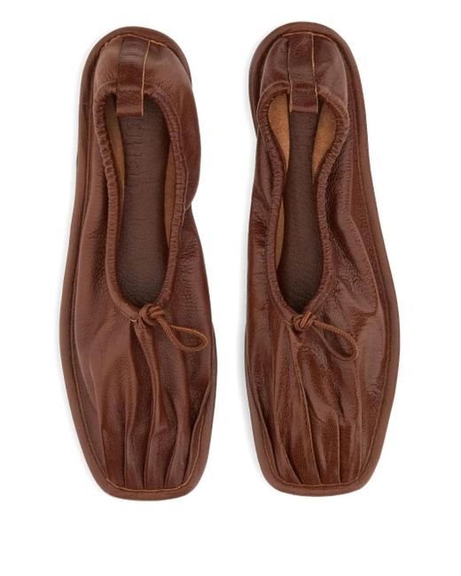 Hereu Brown Puntera Gathered Leather Ballet Flats