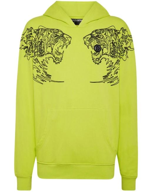 Philipp Plein Green Logo-Print Cotton Hoodie for men