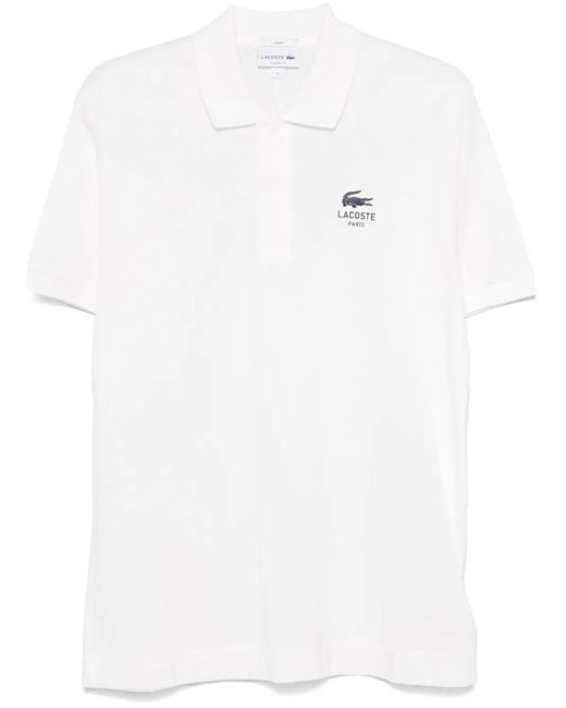 Lacoste White Classic Fit Signature Print Polo Shirt for men