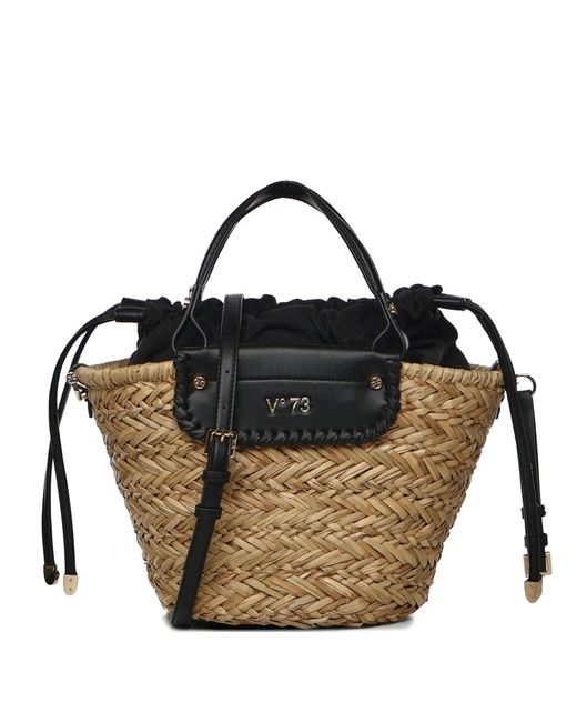 V73 Black Drawstring Tote Bag