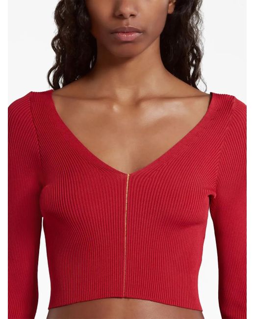 Marni Red Ribbed V-Neck Jumper