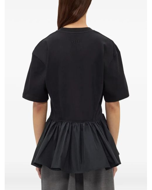 MSGM Black Ruffled T-Shirt