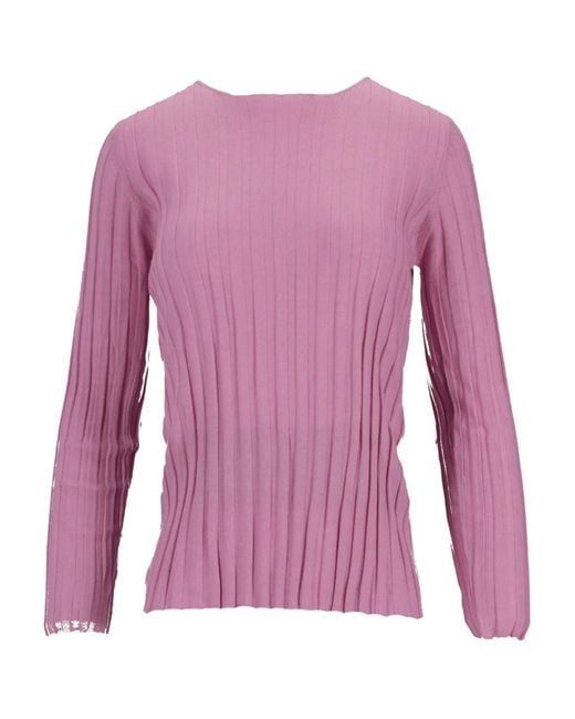 LA ROSE Geribbelde Kasjmier Top in het Purple