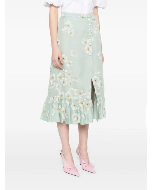 Valentino Garavani Blue Floral-Print Midi Skirt