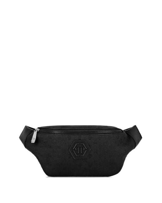 Philipp Plein Black Monogram-Pattern Belt Bag for men