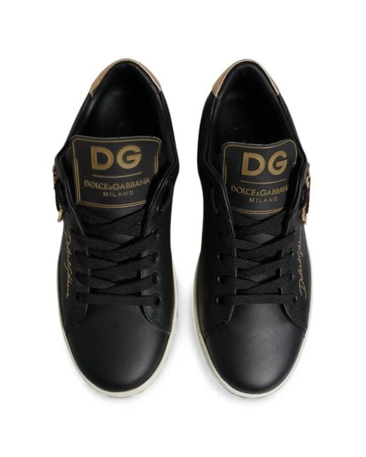 Dolce & Gabbana Black Heart-Patch Leather Sneakers