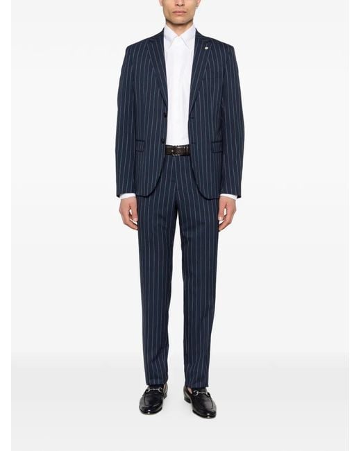 Manuel Ritz Blue Buttoned Striped Suit for men
