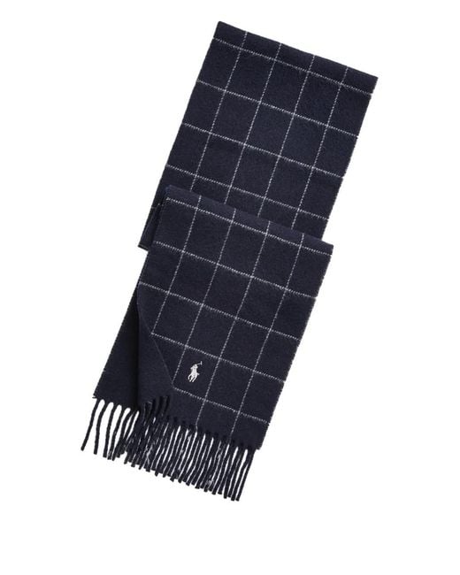 Polo Ralph Lauren Blue Windowpane Plaid Wool-Blend Scarf for men