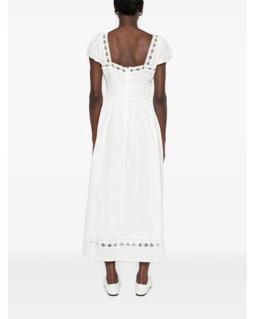 Posse White Veda Crochet-Trim Midi Dress