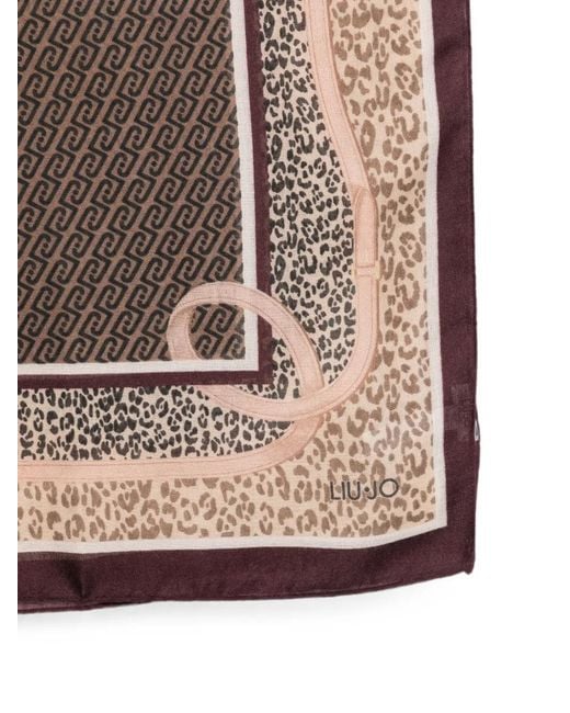 Liu Jo Brown Leopard-Print Monogram-Pattern Scarf