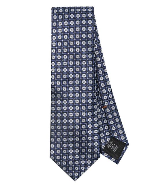 Zegna Blue Geometric-patterned Silk Tie for men