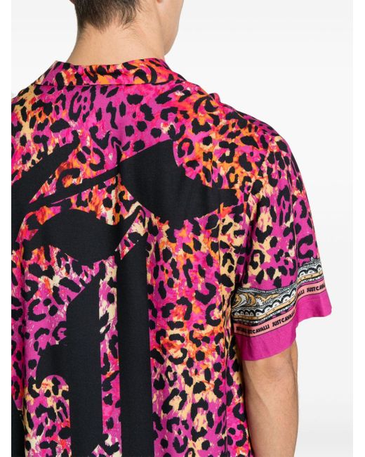 Just Cavalli Animal-Print-Hemd mit Logo in Pink für Herren