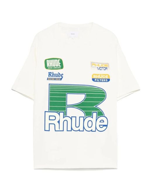 Rhude Blue Graphic-Print Logo-Detail T-Shirt for men