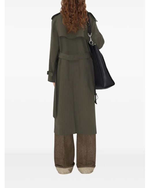 Burberry Green Long Wool Trench Coat