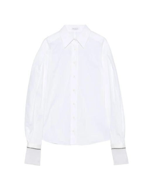 Brunello Cucinelli White Chemise Boutonnée À Manches Bouffantes