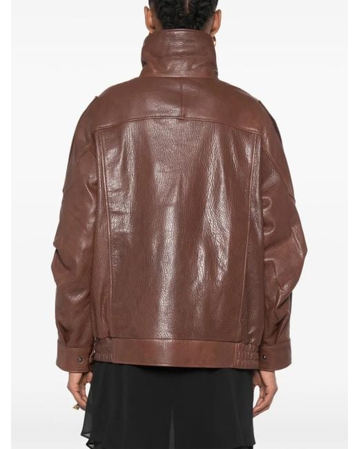 ADRIANNA FERETTI Brown Zip-Up Leather Jacket
