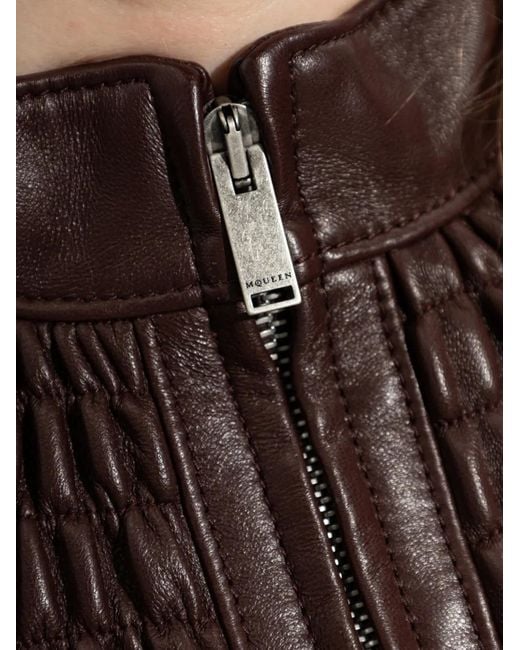 McQueen Brown Smocking Leather Jacket