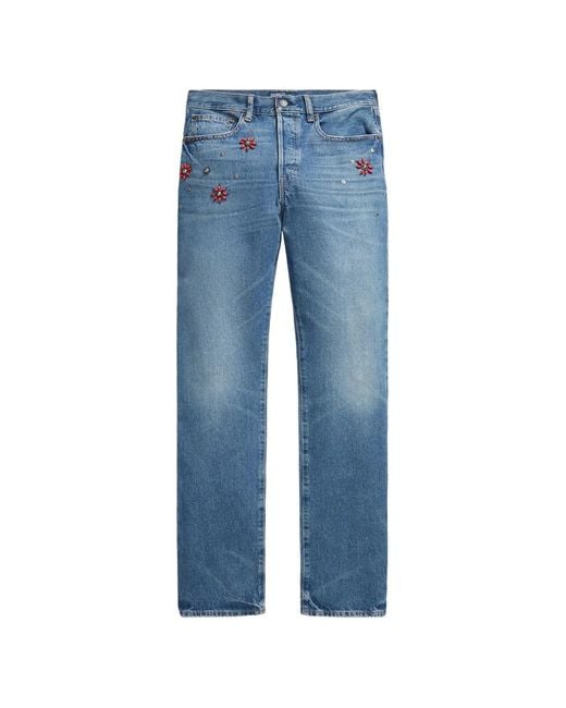 Polo Ralph Lauren Blue Bead-Embellished Straight-Leg Jeans
